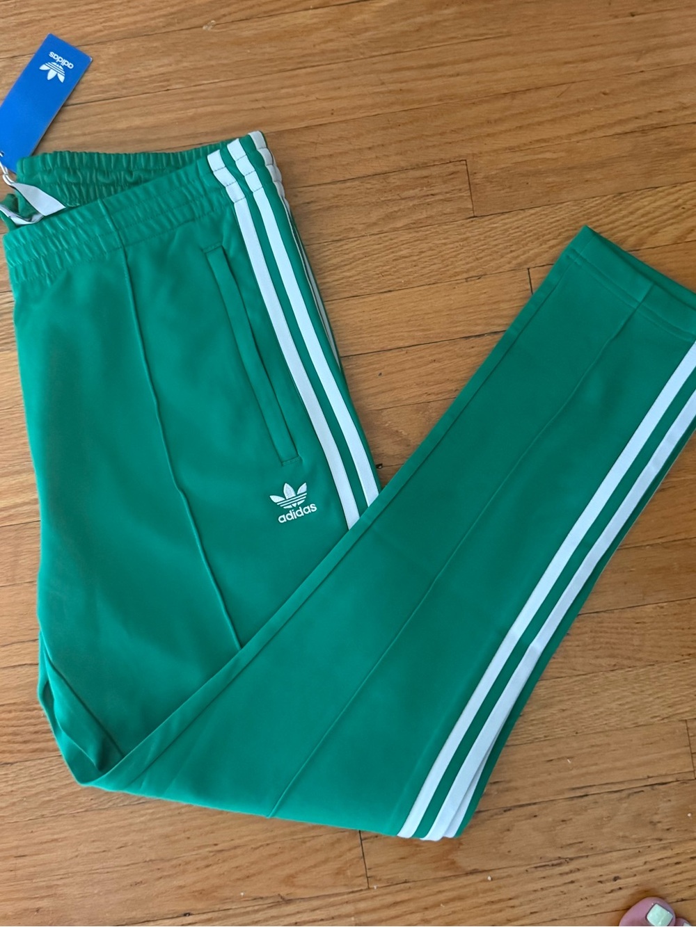 adidas Green Jogger Track Pants with White Three-Stripes